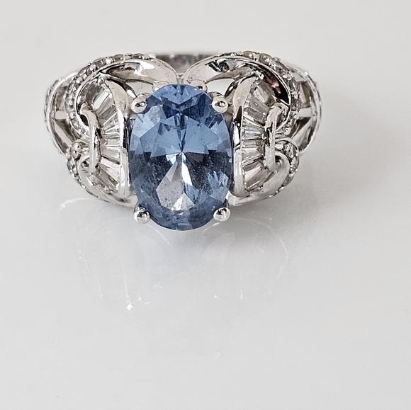 Victoria Wieck London Blue Topaz & Diamond Simulant Sterling Silver Ring Sz 8 - Picture 9 of 11